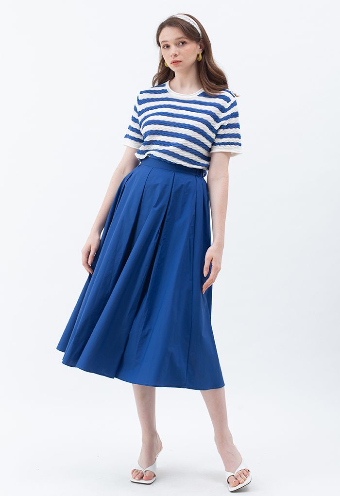 Contrasted Stripe Embossed Knit Top in Blue - Retro, Indie and Unique ...