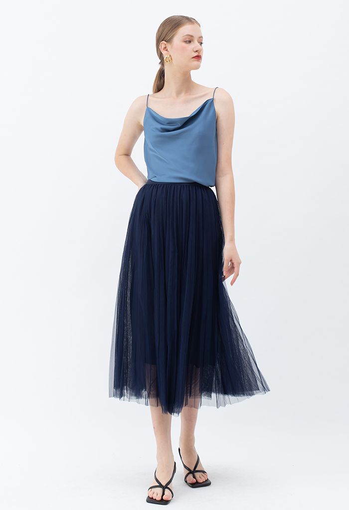 Call out Your Name Pleated Mesh Skirt in Navy