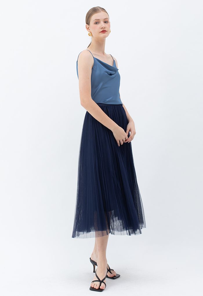 Call out Your Name Pleated Mesh Skirt in Navy