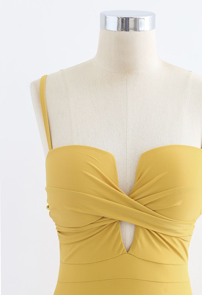 Cross Front Cami Swimsuit in Mustard - Retro, Indie and Unique Fashion