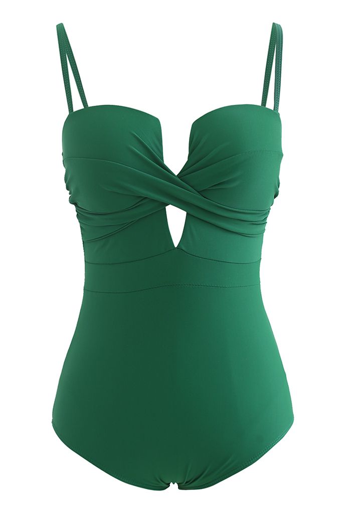 Cross Front Cami Swimsuit in Green - Retro, Indie and Unique Fashion
