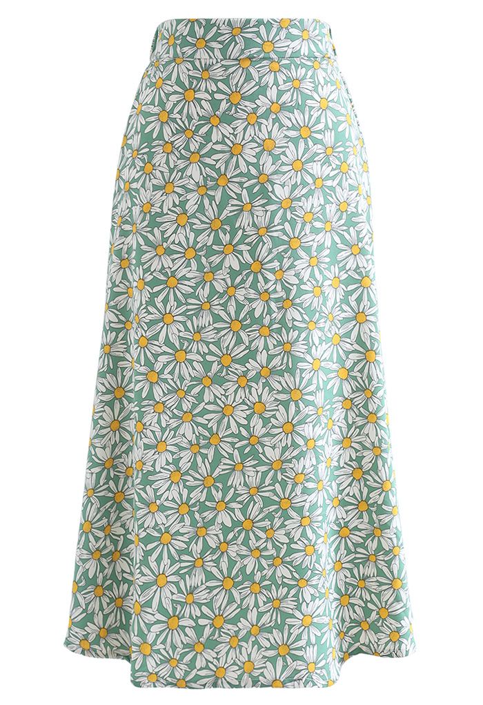 Fancy Daisy Flare Hem Midi Skirt in Green - Retro, Indie and Unique Fashion