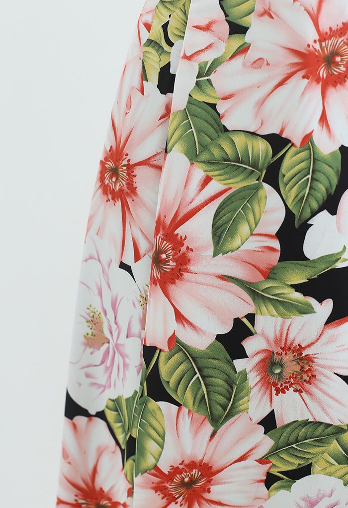Charming Flower Print Satin Midi Skirt - Retro, Indie and Unique Fashion