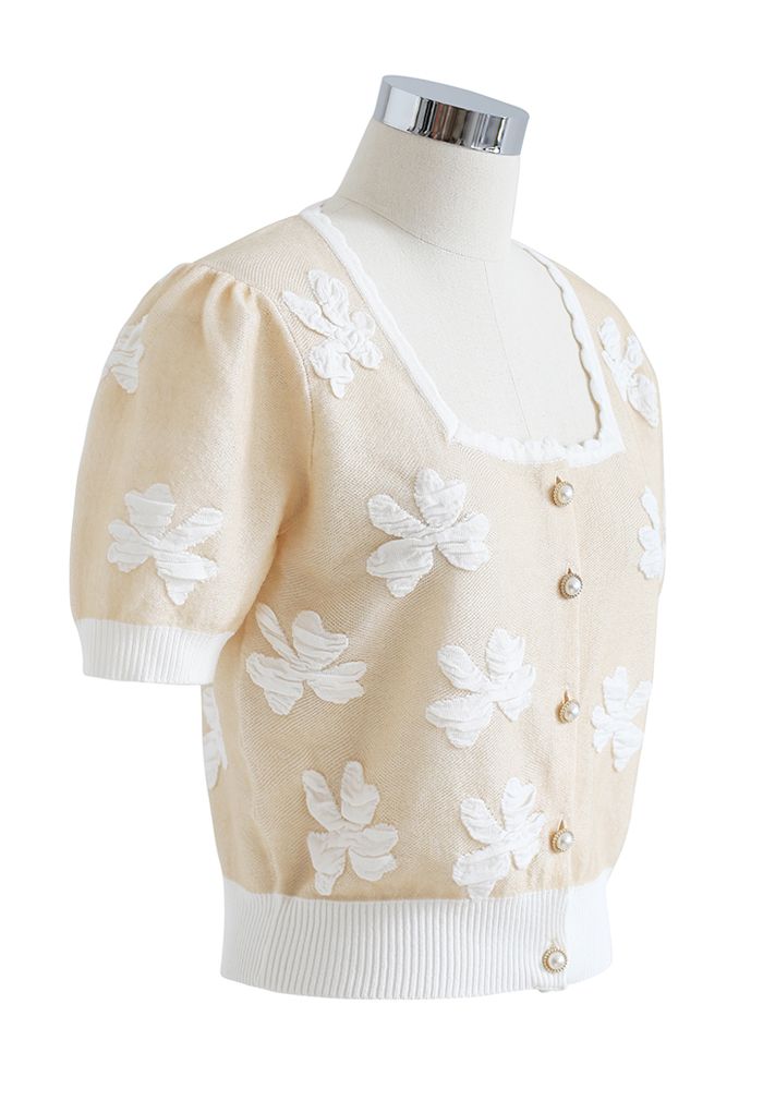 Embossed Butterfly Button Down Knit Cardigan in Cream