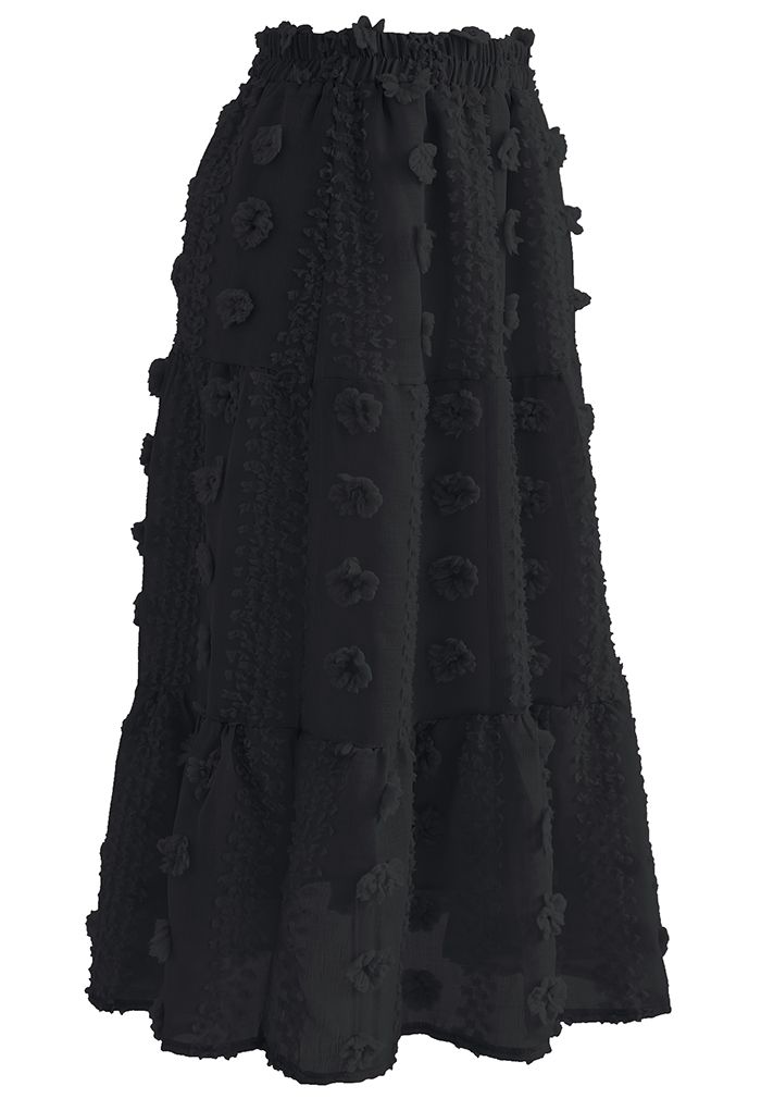 Cotton Flower Frill Hem Mesh Skirt in Black - Retro, Indie and Unique ...