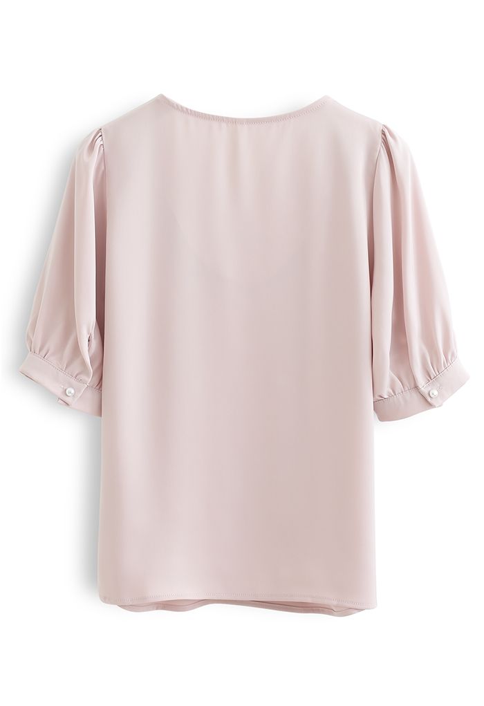 Pearly Neck Satin Shirt in Pink