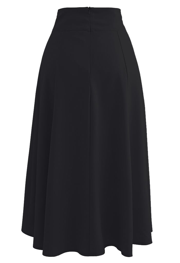 Pearly Waist Seam Detail Flare Midi Skirt in Black - Retro, Indie and ...