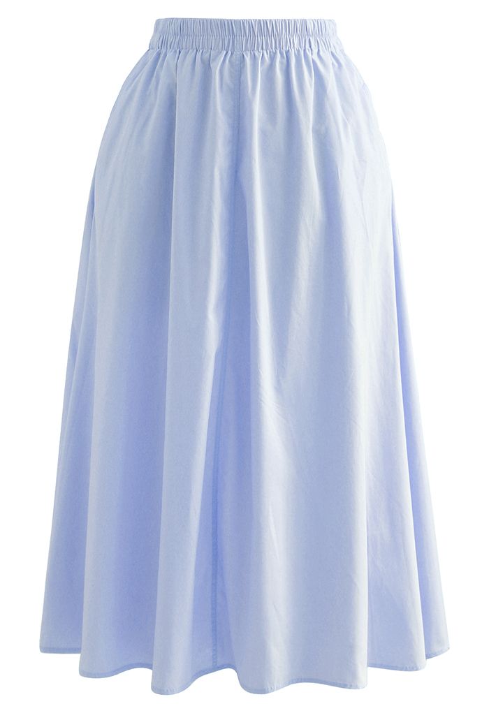 Solid Color Side Pocket Cotton Skirt in Blue