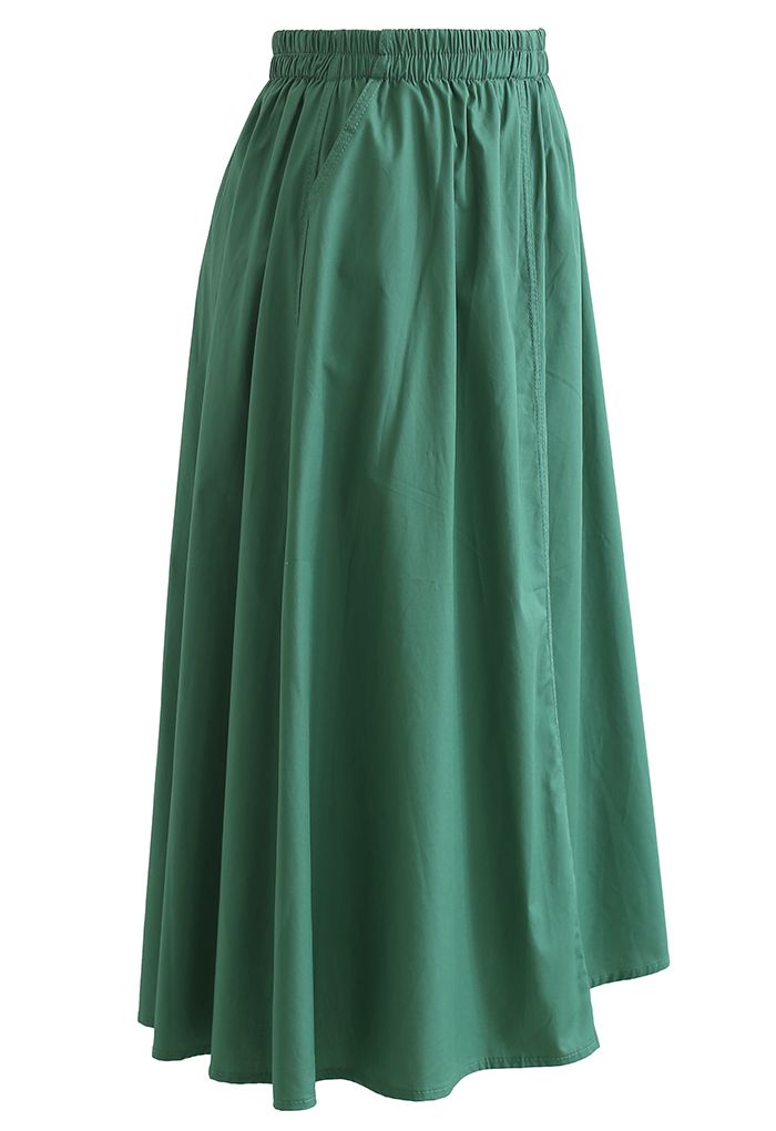 Solid Color Side Pocket Cotton Skirt in Dark Green