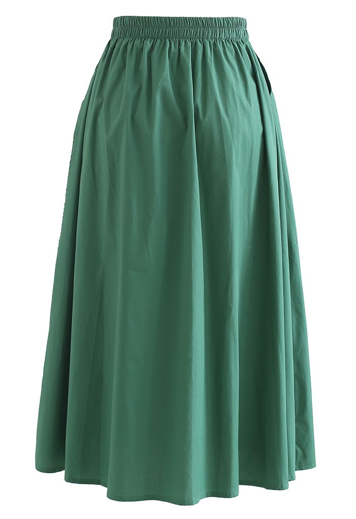 Solid Color Side Pocket Cotton Skirt in Dark Green - Retro, Indie and ...