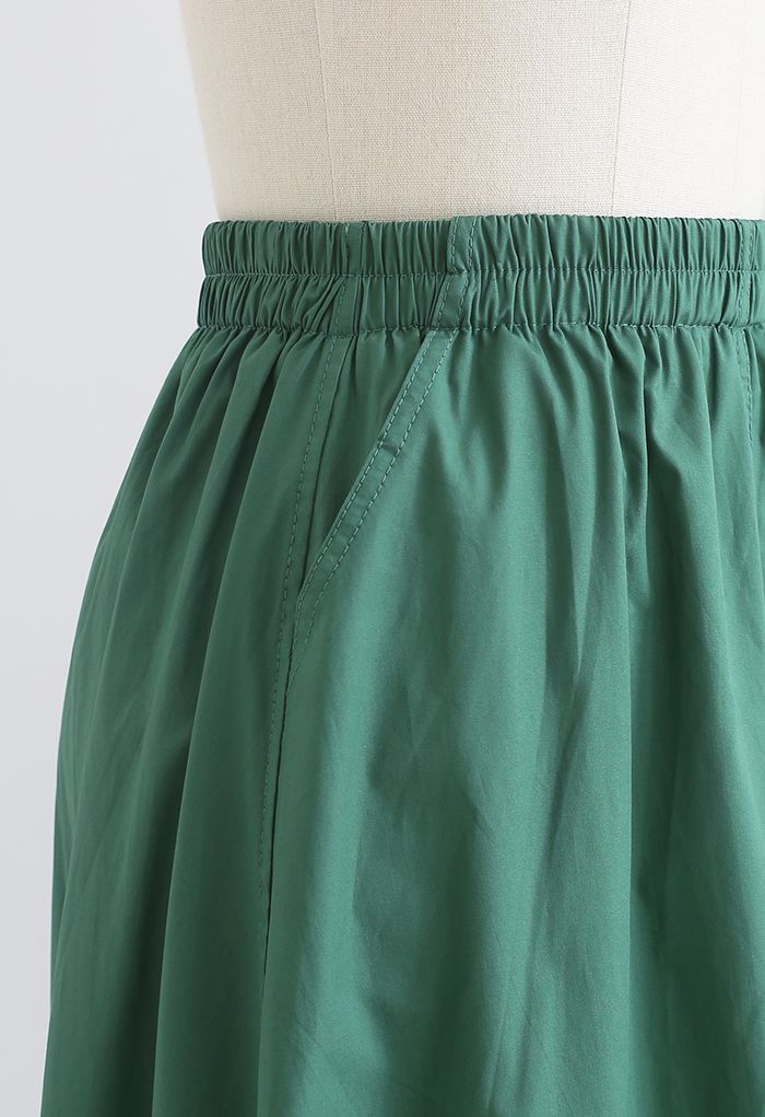 Solid Color Side Pocket Cotton Skirt in Dark Green - Retro, Indie and ...