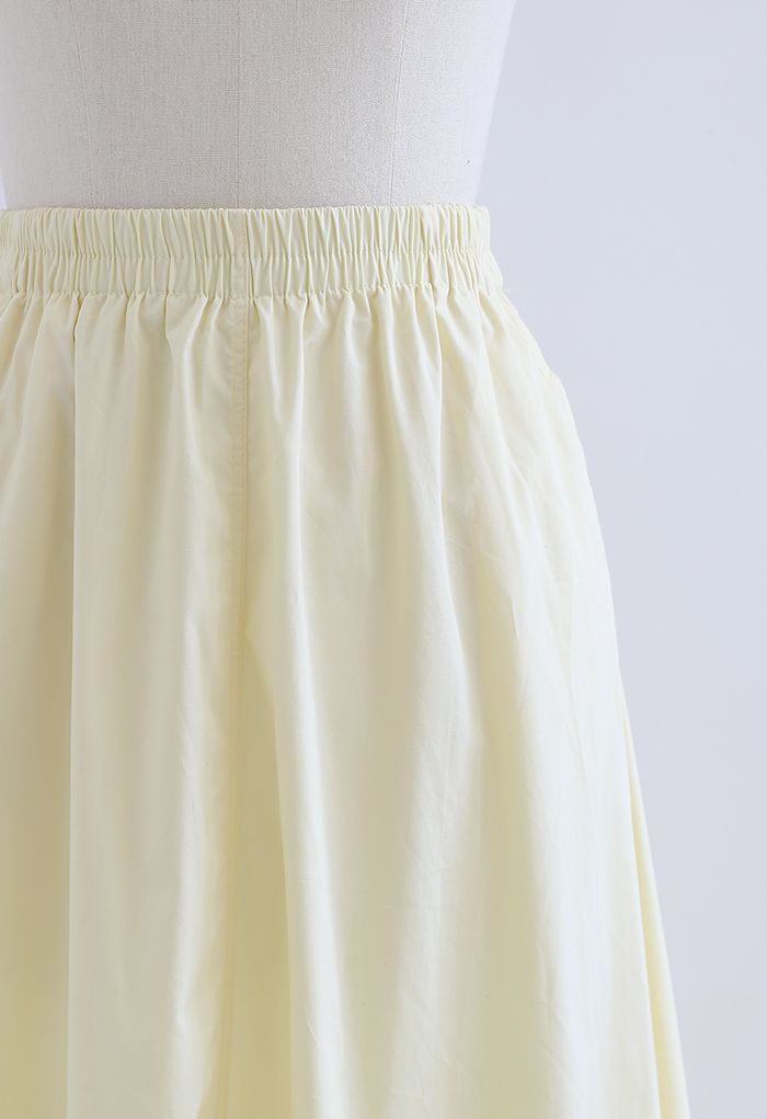 Solid Color Side Pocket Cotton Skirt in Light Yellow