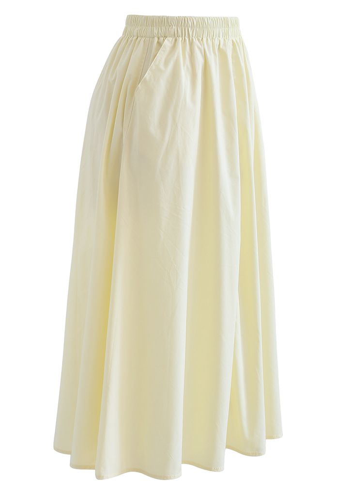 Solid Color Side Pocket Cotton Skirt in Light Yellow