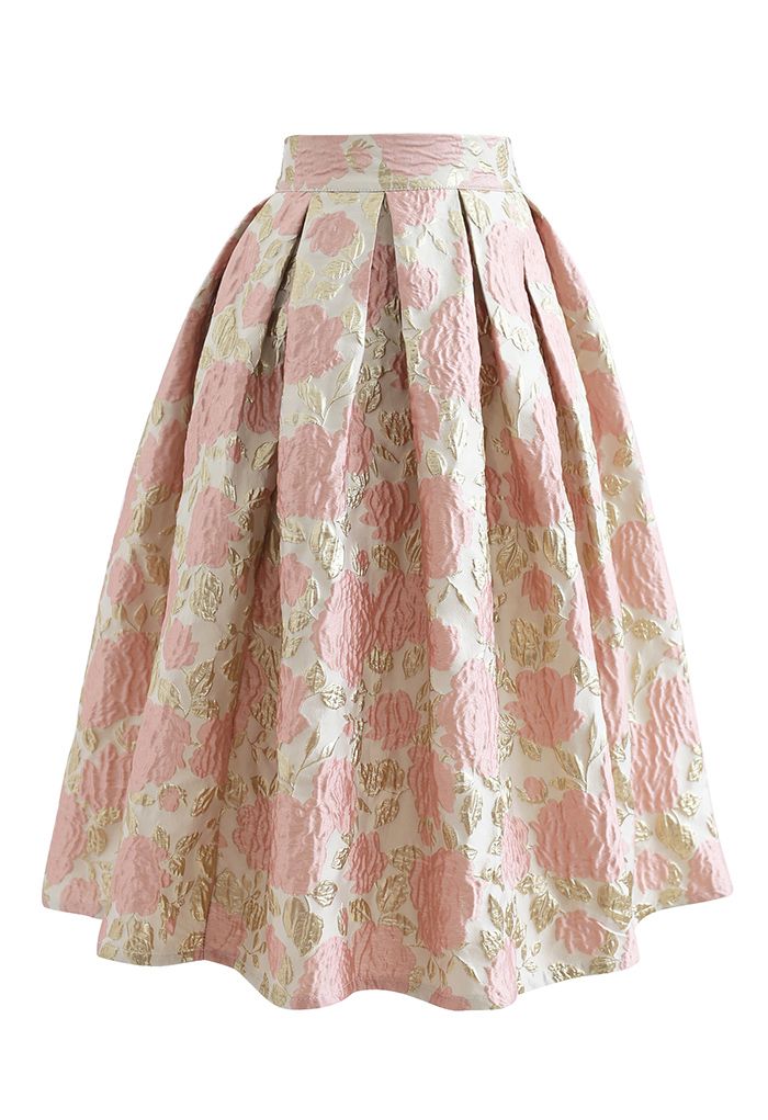 Charming Rose Jacquard Embossed Pleated Skirt