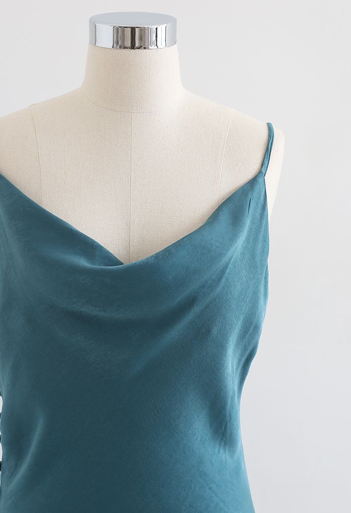 Buttoned Side Split Hem Satin Cami Dress in Emerald - Retro, Indie and ...