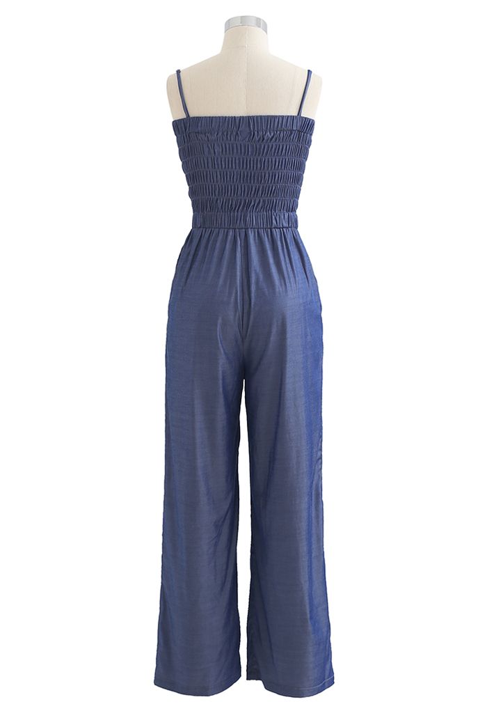 Straight Leg Shirred Cami Jumpsuit in Navy - Retro, Indie and Unique ...