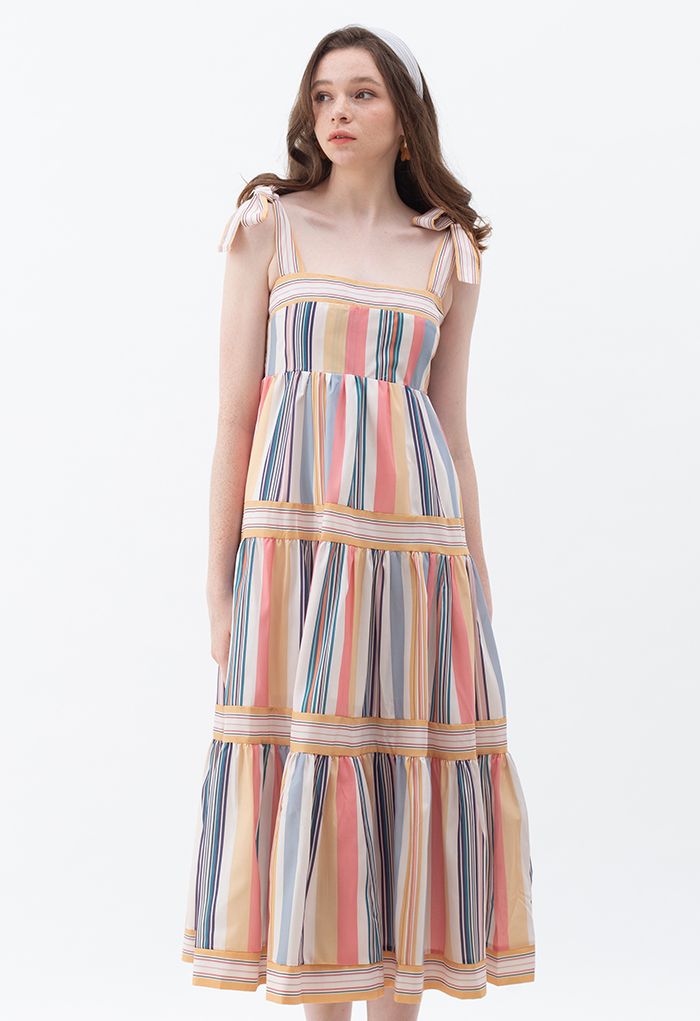 Color Block Stripe Tie-Strap Maxi Dress - Retro, Indie and Unique Fashion