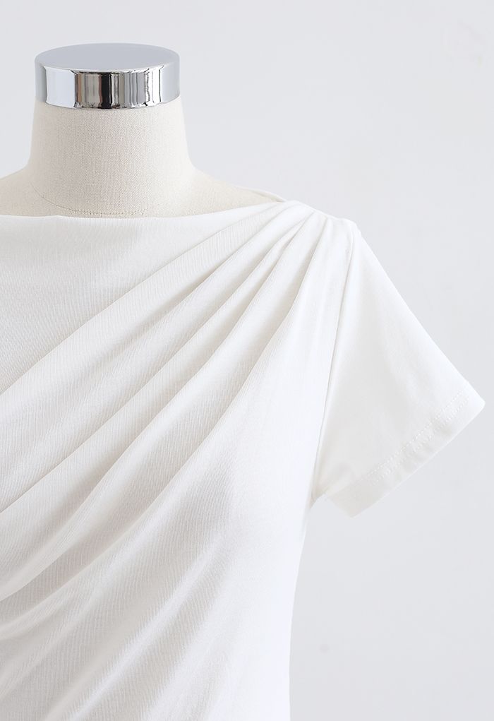 Ruched Front T-Shirt in White