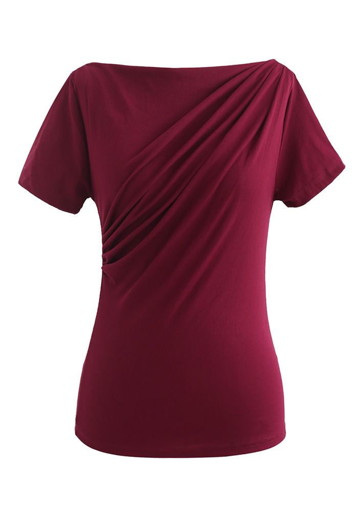 Ruched Front T-Shirt in Wine - Retro, Indie and Unique Fashion