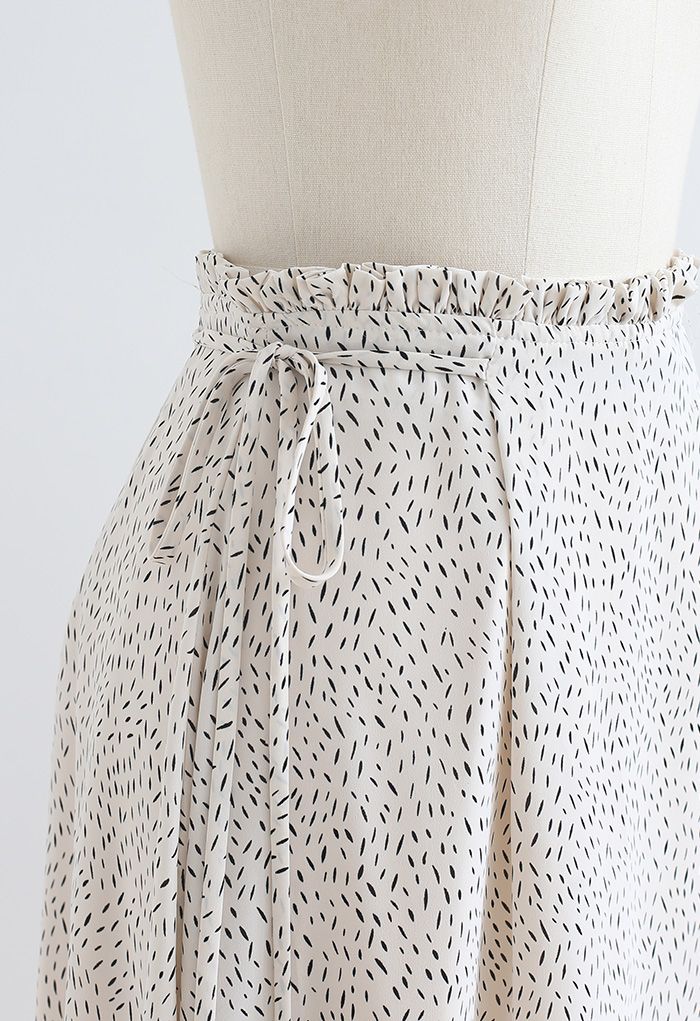 Ruffle Detailing Dotted Sleeveless Top and Flare Skirt Set in Ivory