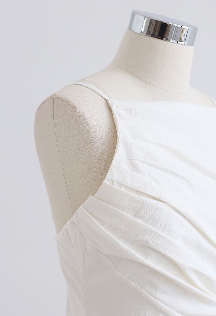 Slant Pleated Fitted Cami Top in White - Retro, Indie and Unique Fashion