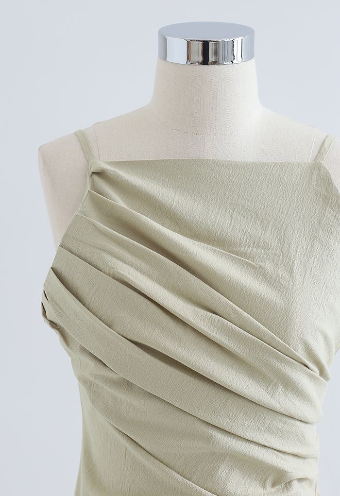 Slant Pleated Fitted Cami Top in Linen