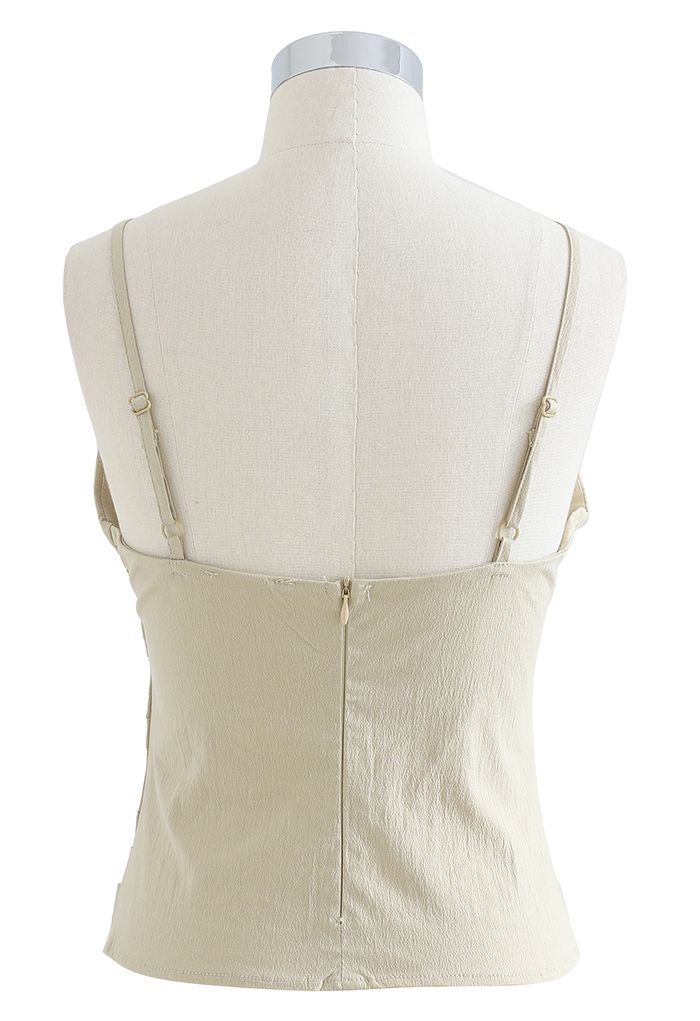 Slant Pleated Fitted Cami Top in Linen
