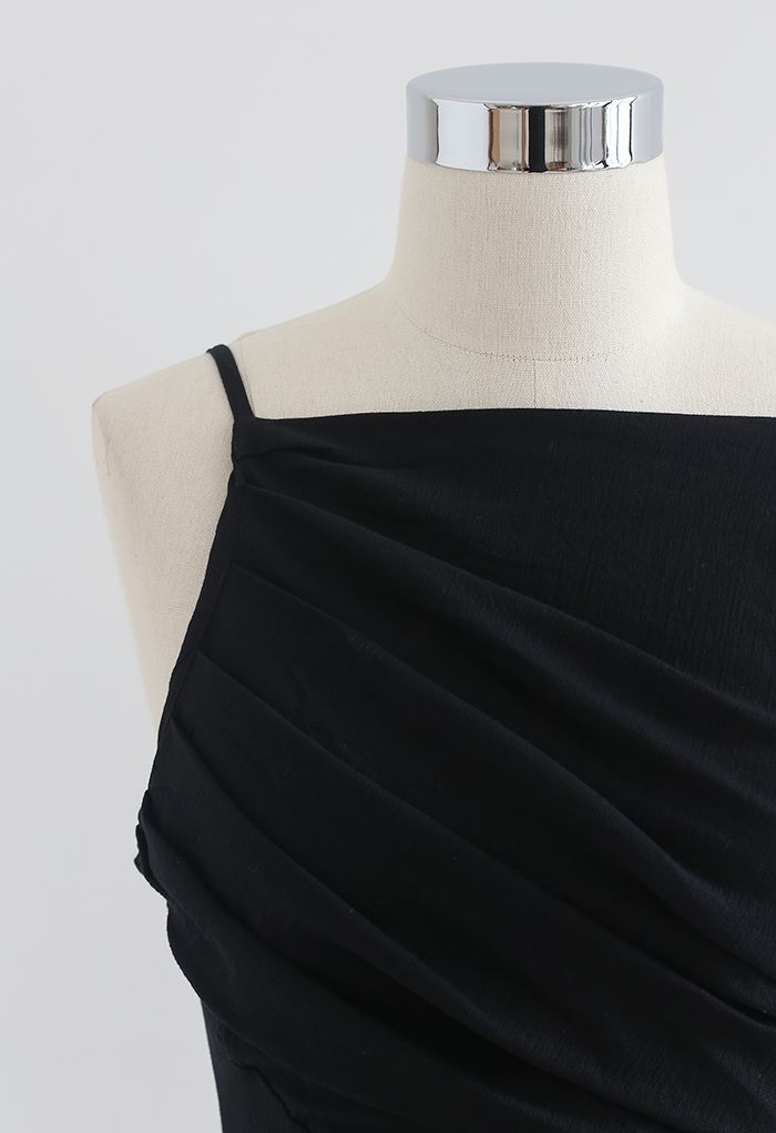 Slant Pleated Fitted Cami Top in Black - Retro, Indie and Unique Fashion