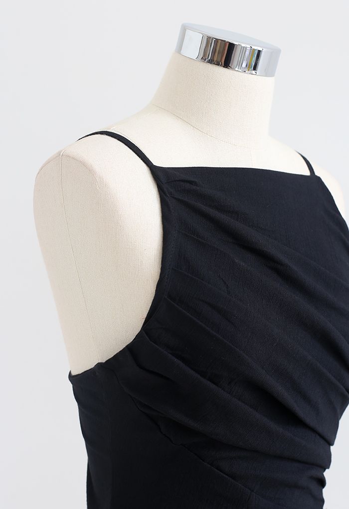 Slant Pleated Fitted Cami Top in Black - Retro, Indie and Unique Fashion