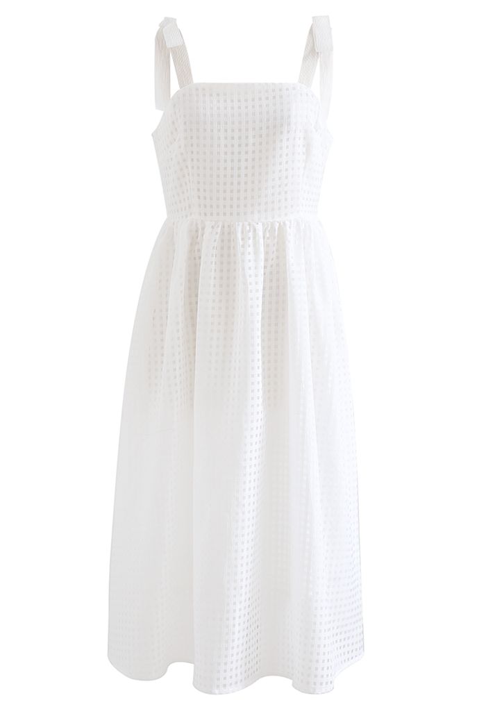 Gingham Tie-Strap Organza Dress in White - Retro, Indie and Unique Fashion