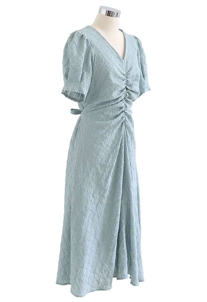 Embossed Diamond Ruched Midi Dress in Sage - Retro, Indie and Unique ...
