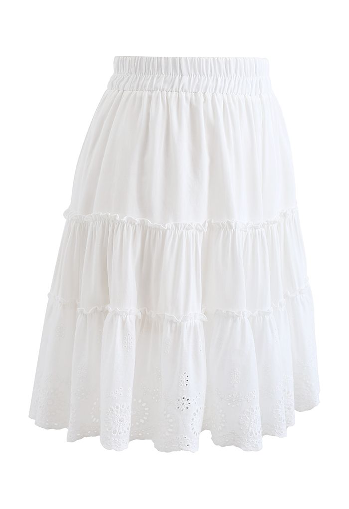 Broderie Anglaise Frill Hem Mini Skirt in White - Retro, Indie and ...