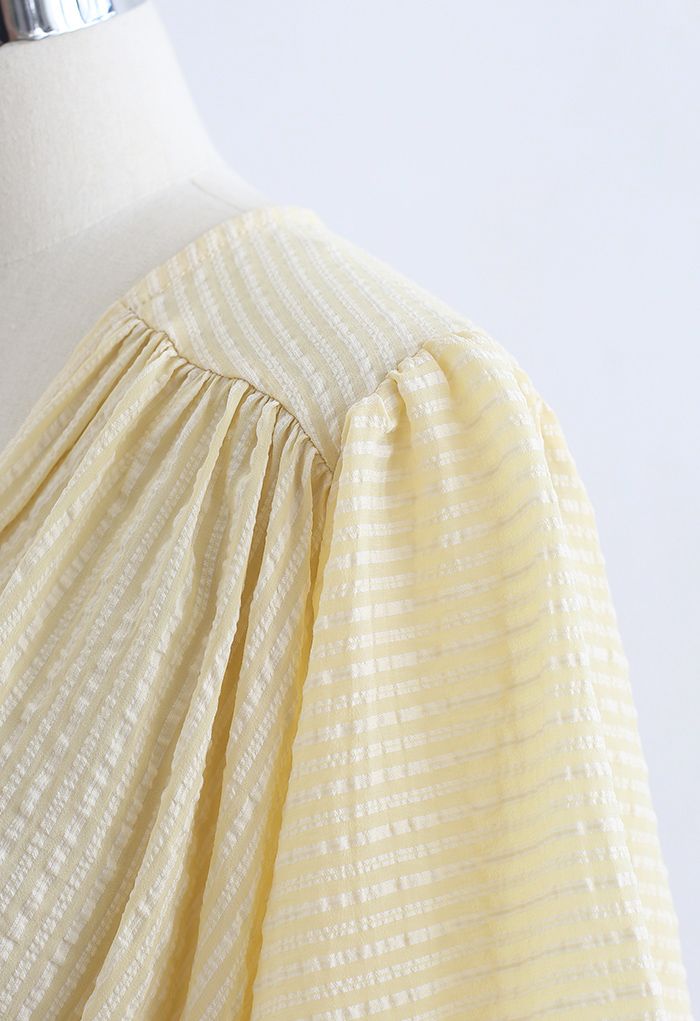 Stripe Jacquard Tie Waist Wrap Crop Top in Light Yellow - Retro, Indie ...