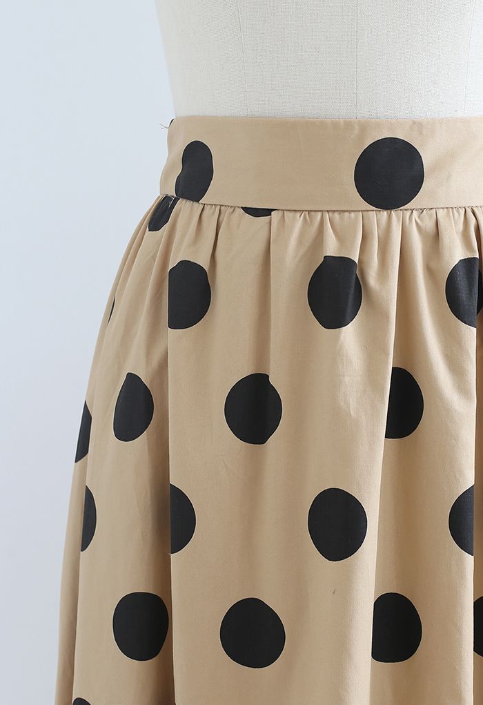 Vintage black white polka dot skirt A-line cotton midi skirt L size