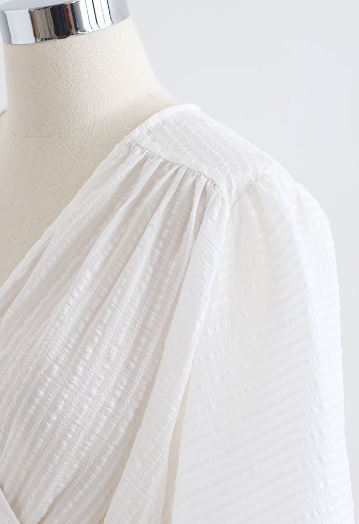 Stripe Jacquard Tie Waist Wrap Crop Top in White - Retro, Indie and ...