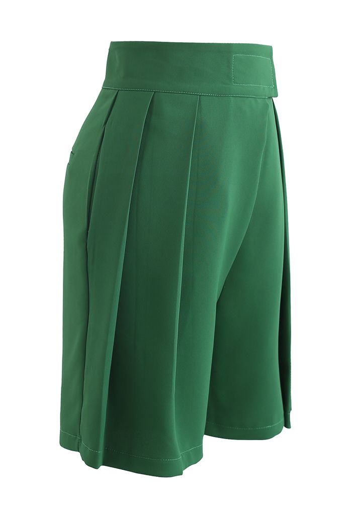 High-Rise Tab Waist Tailored Shorts in Green
