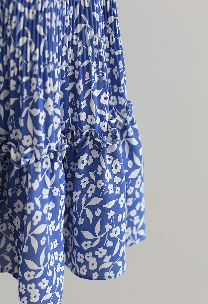 Floret Print Ruffle Detailing Mini Skirt in Blue - Retro, Indie and ...