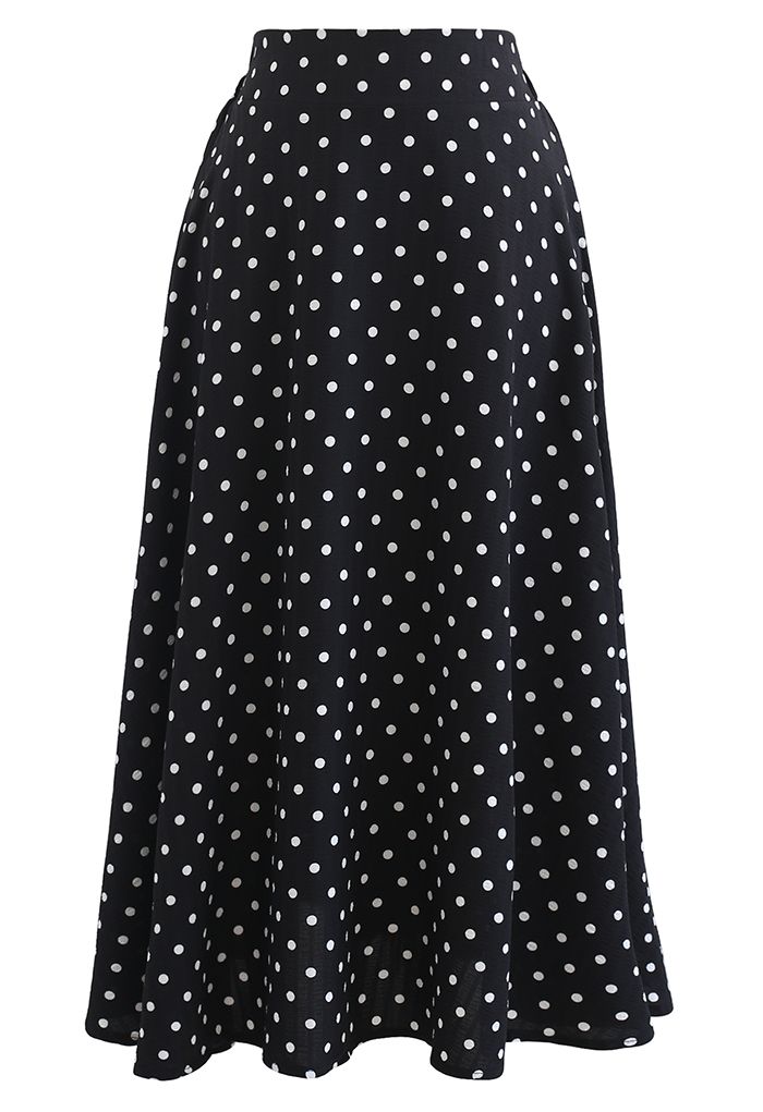 Dots Print Texture Line Flare Skirt in Black