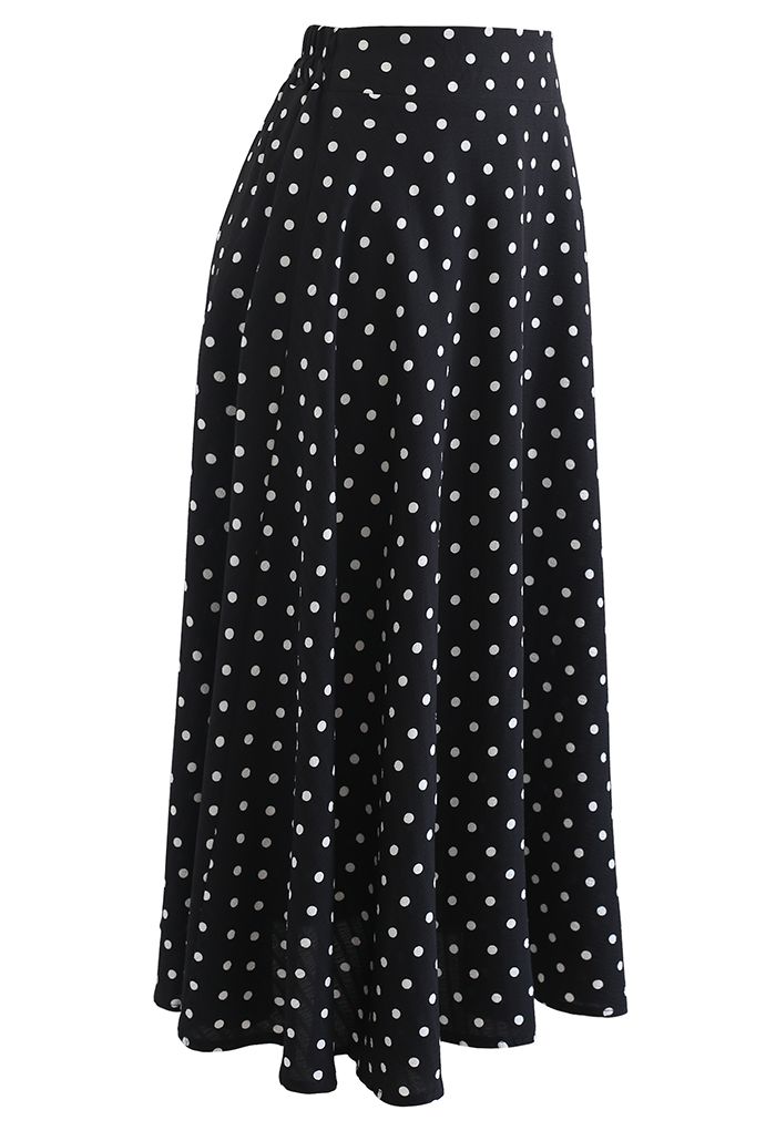 Dots Print Texture Line Flare Skirt in Black