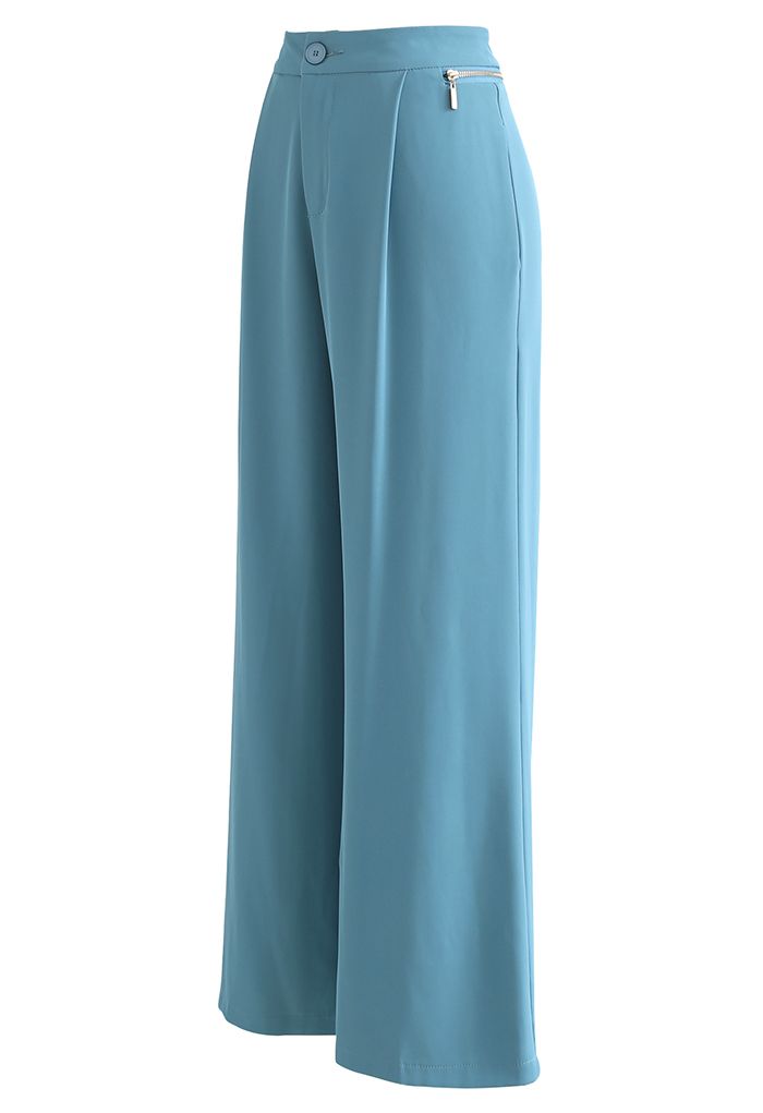 Zipper Side High Waist Flare Leg Pants in Blue - Retro, Indie and ...