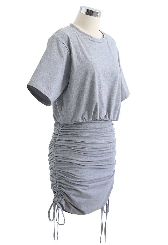 Pad Shoulder Crop Top and Drawstring Skirt Set in Grey - Retro, Indie ...