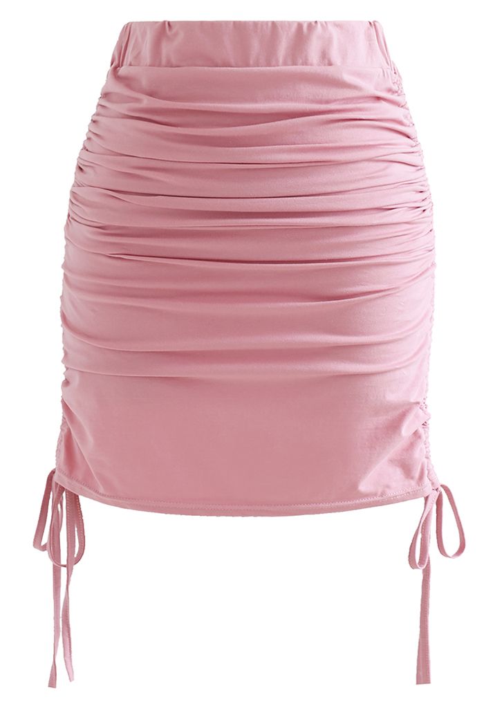 Pad Shoulder Crop Top and Drawstring Skirt Set in Pink - Retro, Indie ...