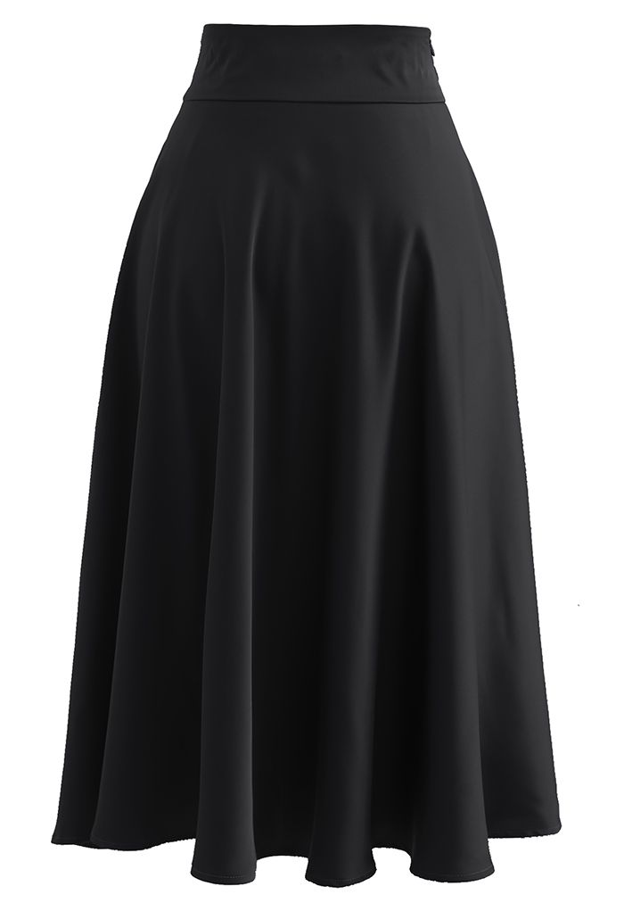 Brooch Detail Satin A-line Midi Skirt in Black - Retro, Indie and ...