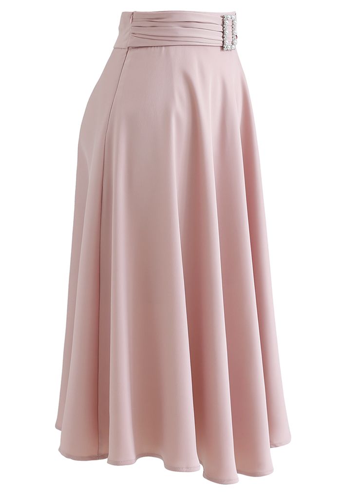Brooch Detail Satin A-line Midi Skirt in Pink - Retro, Indie and Unique ...