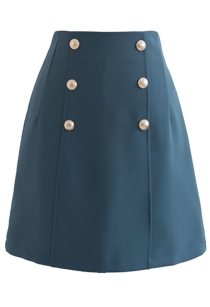 Golden Button Decorated Mini Bud Skirt in Indigo - Retro, Indie and ...