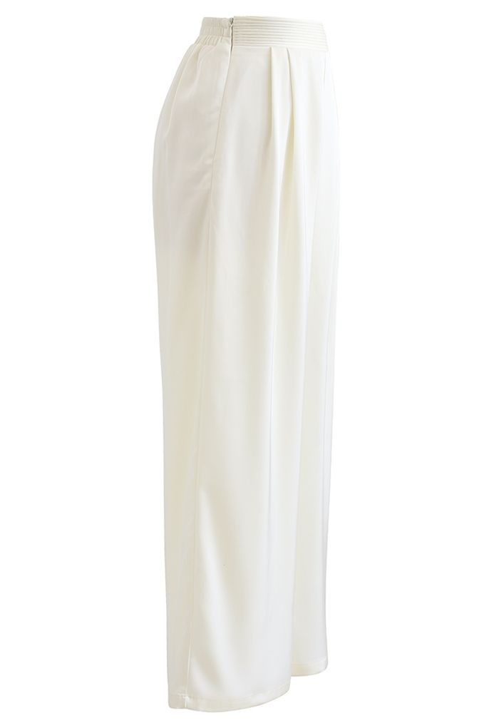 Glossy Pleated Wide Leg Pants in Ivory - Retro, Indie and Unique Fashion