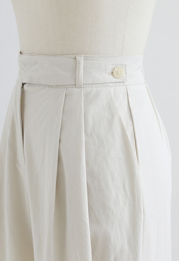 Belted Waist Straight Leg Cotton Pants in Ivory