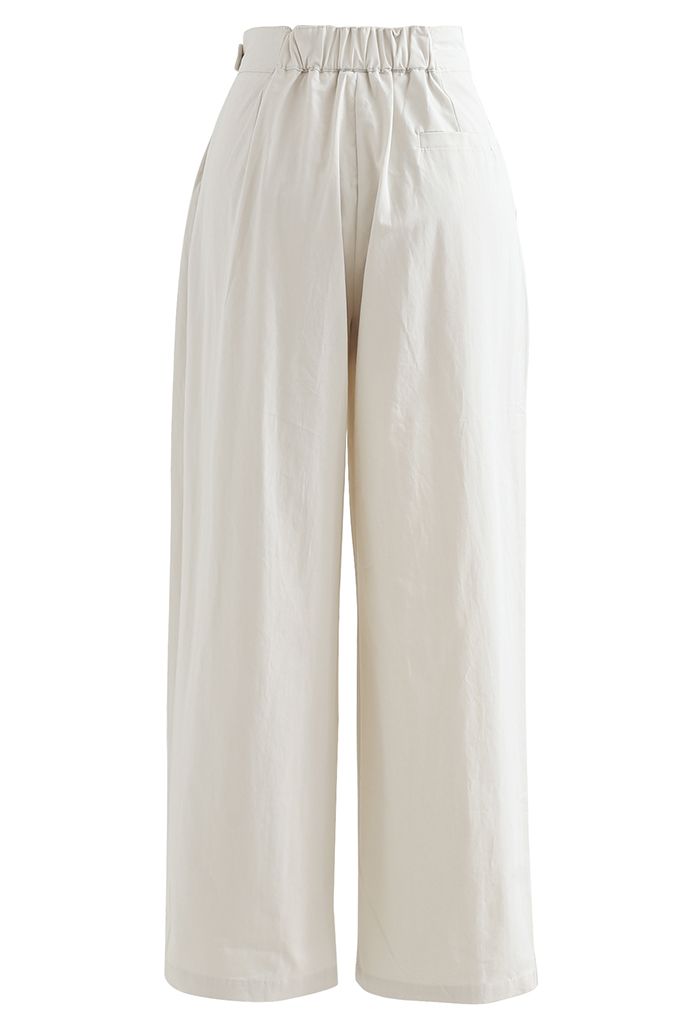 Belted Waist Straight Leg Cotton Pants in Ivory