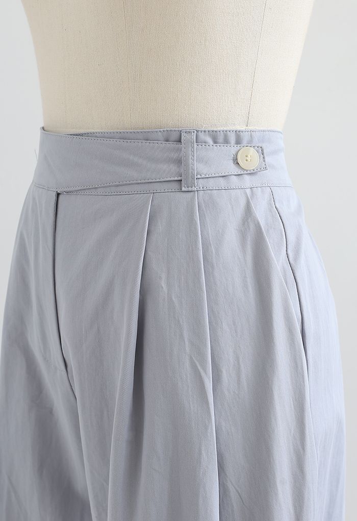Belted Waist Straight Leg Cotton Pants in Blue - Retro, Indie and ...