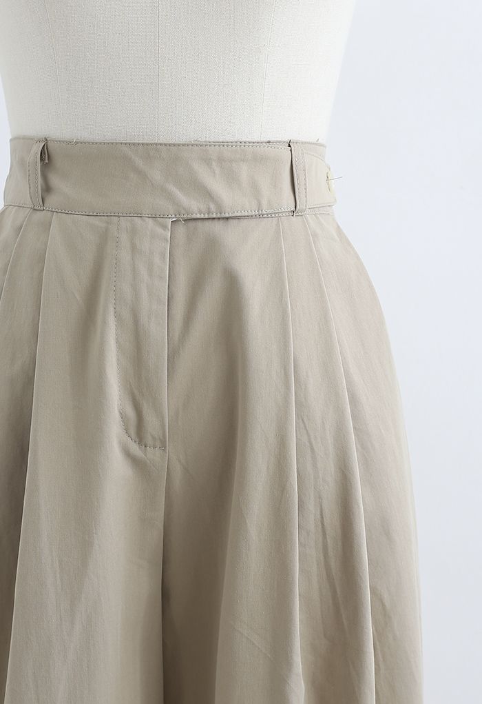 Belted Waist Straight Leg Cotton Pants in Tan - Retro, Indie and Unique ...